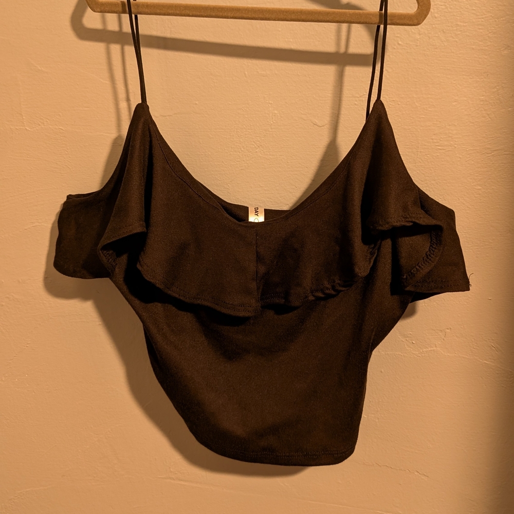 Black Sleeveless Ruffled Camisole